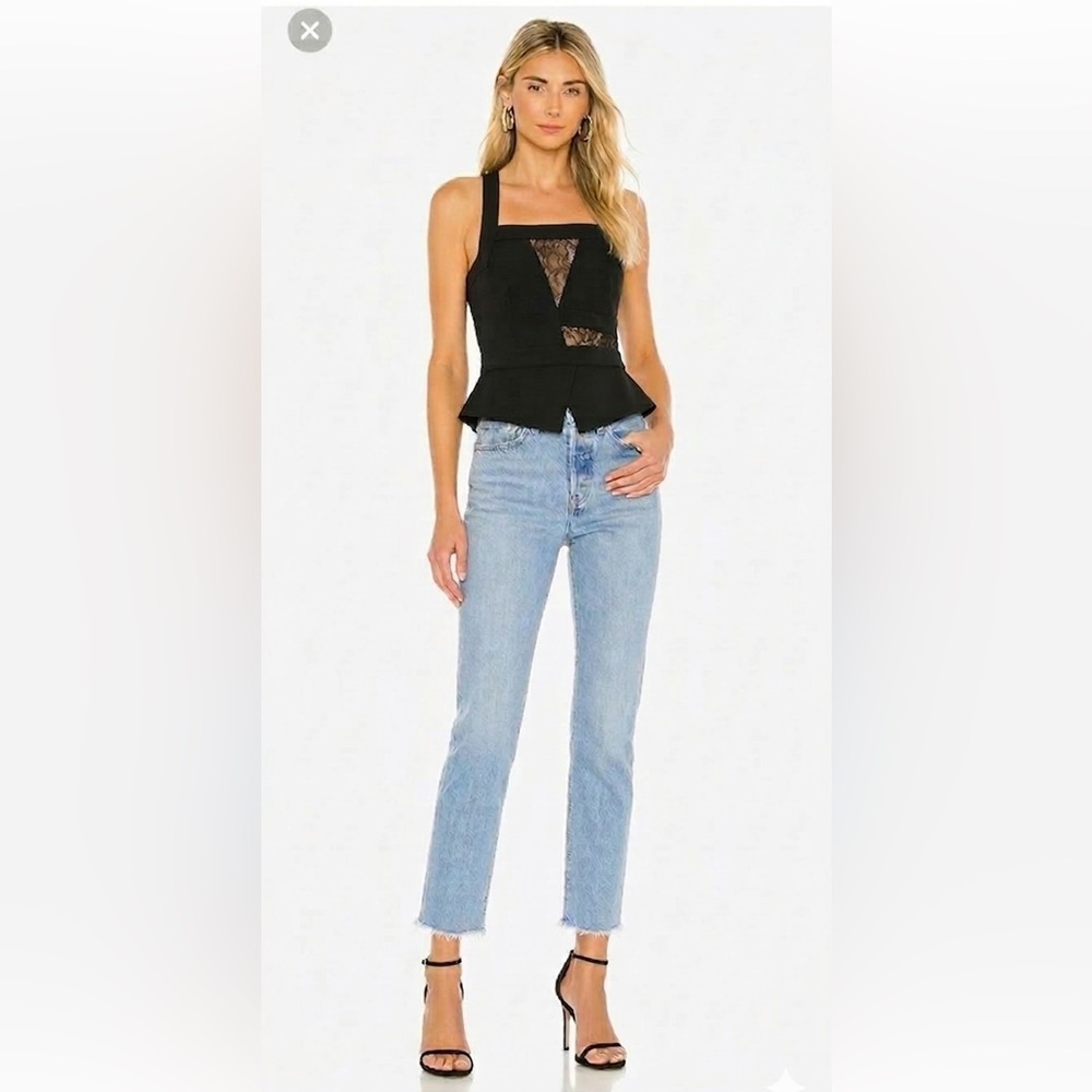 BCBGMaxAzria Black Lace Asymmetrical Top Size Medium